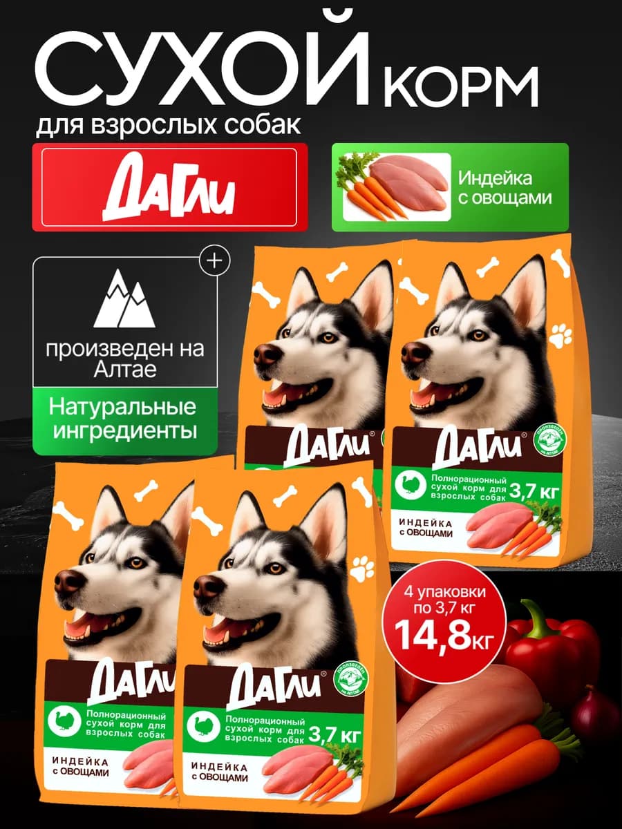Корм для собак 14.8 кг сухой Индейка с овощами