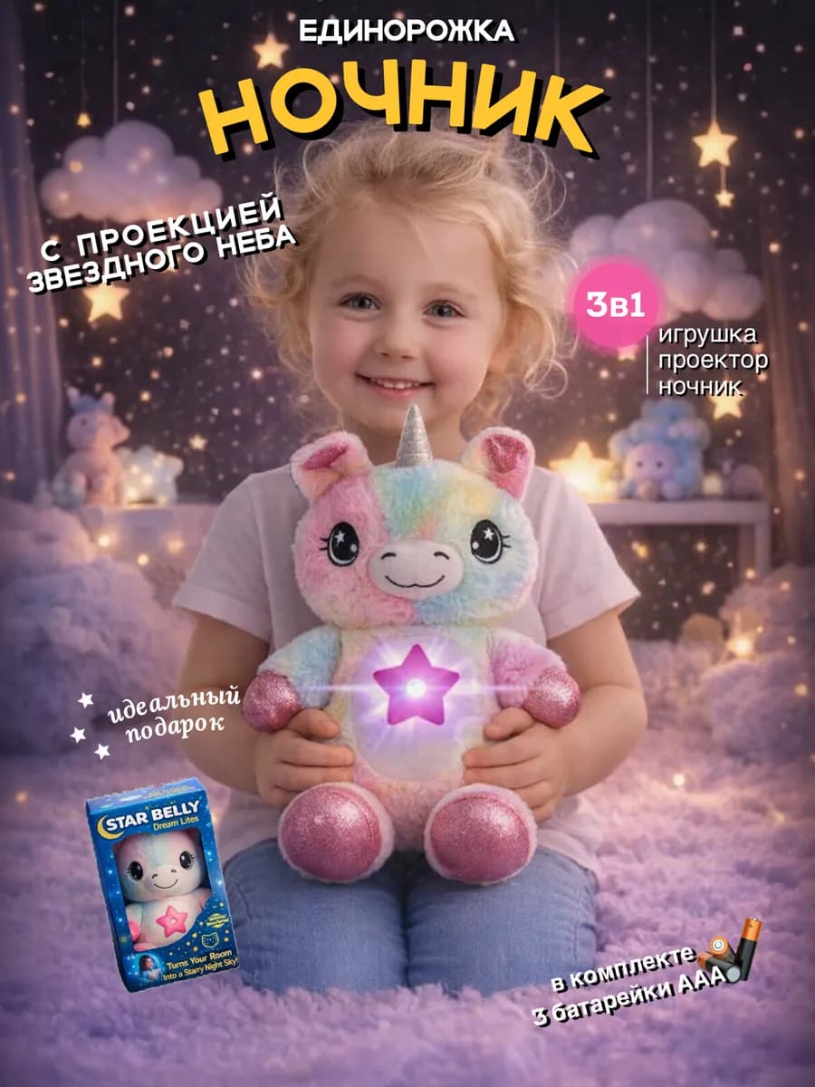 Ночник игрушка детский единорог проектор