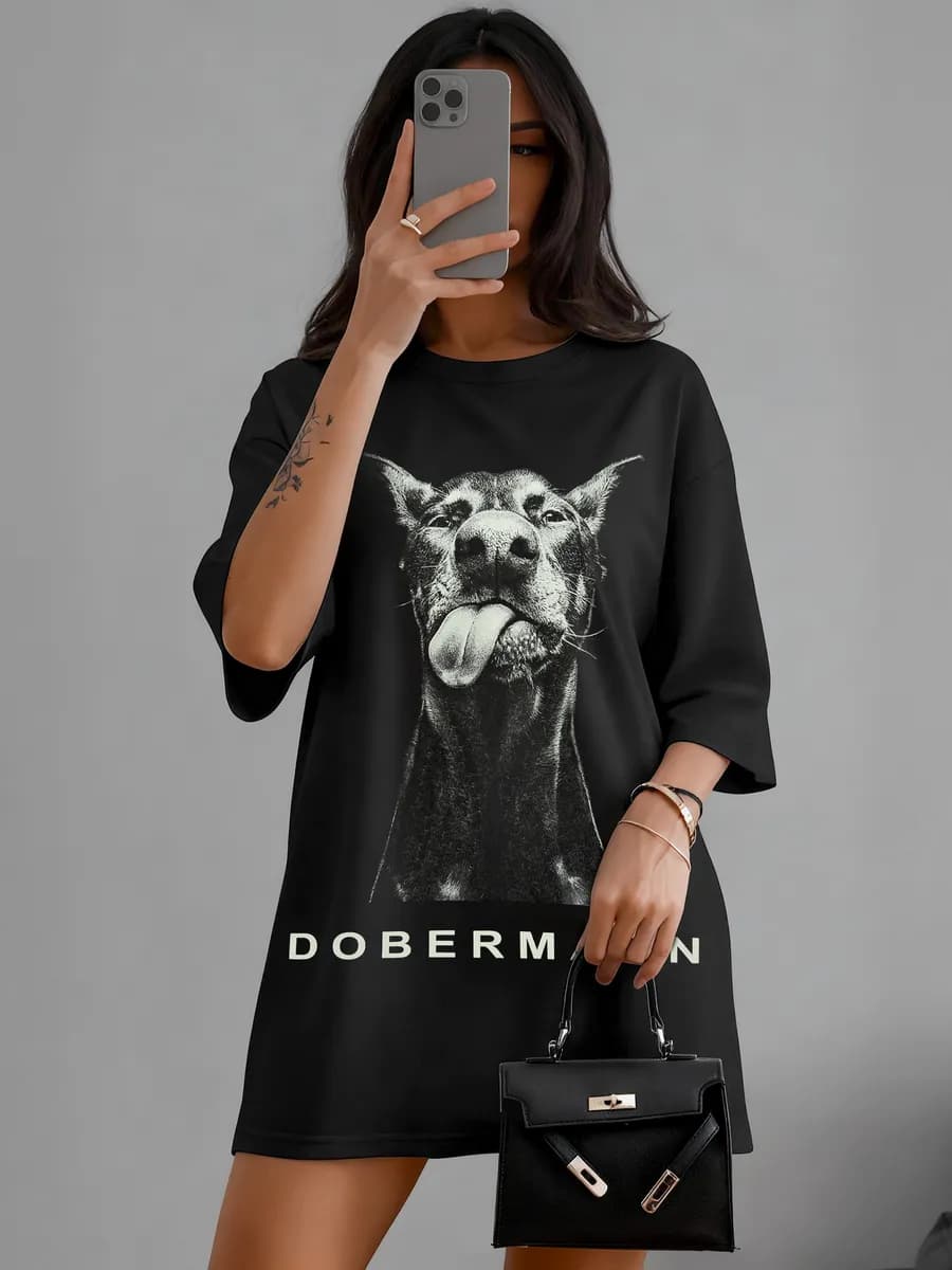 Футболка оверсайз хлопок светящийся принт пес повседневная - фото 1