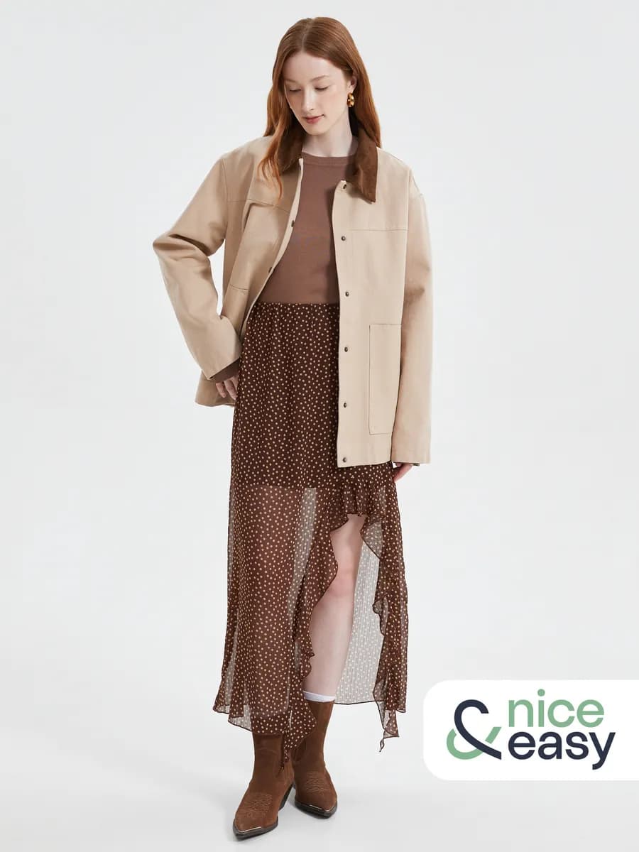 Женская юбка миди с разрезом и воланами