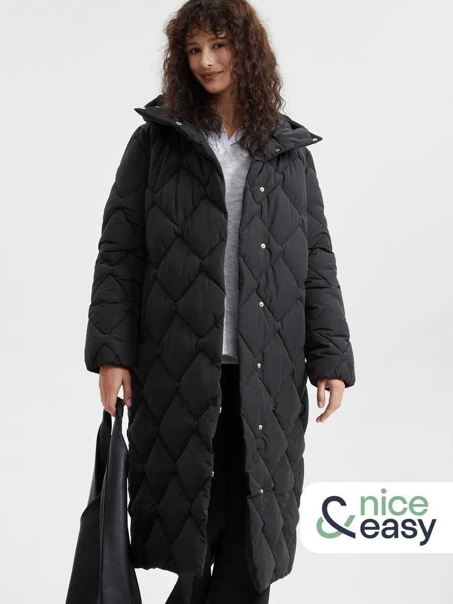 Женское стёганое тёплое пальто с поясом - фото 1