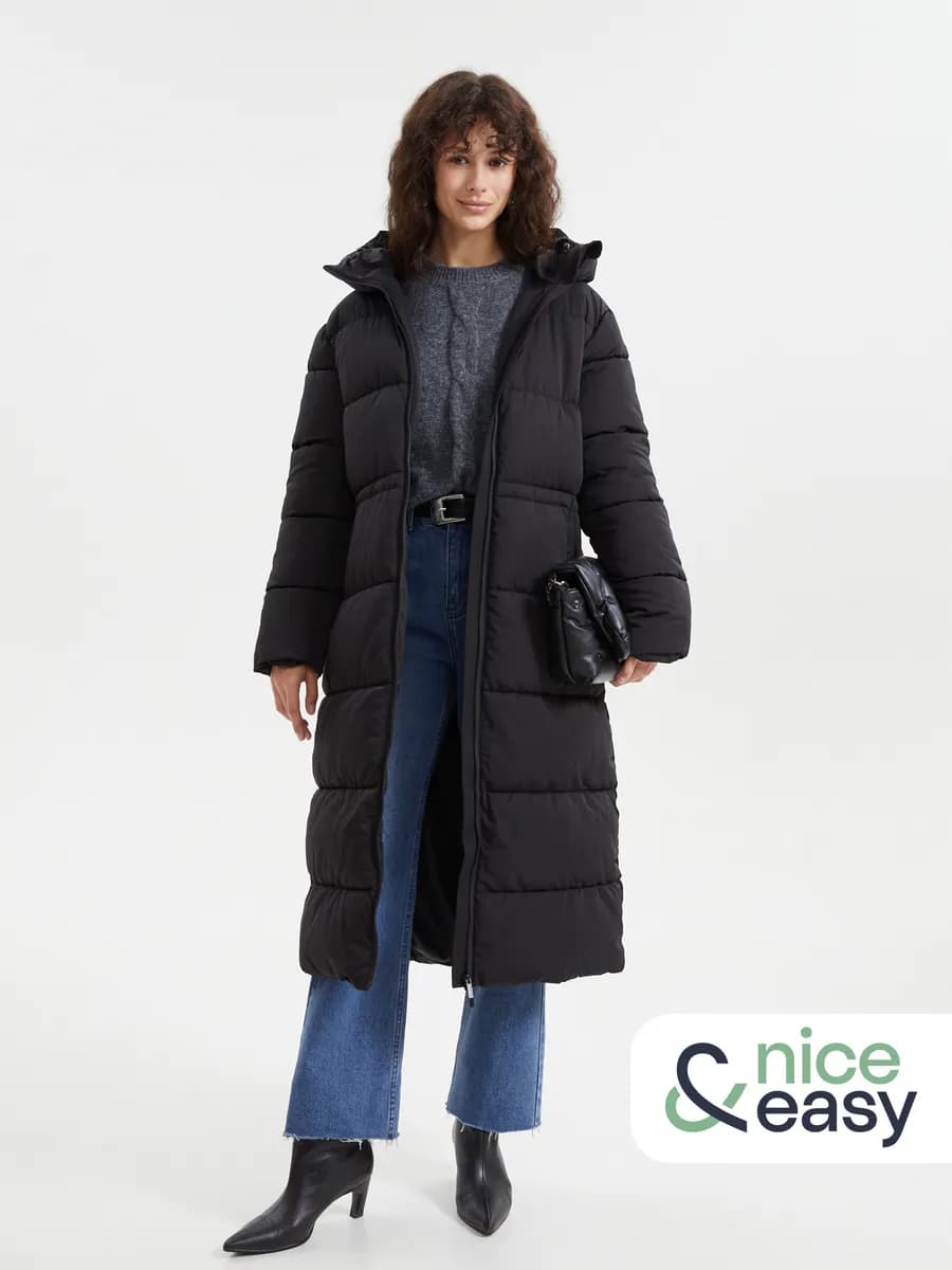 Женское тёплое пальто с капюшоном - фото 1