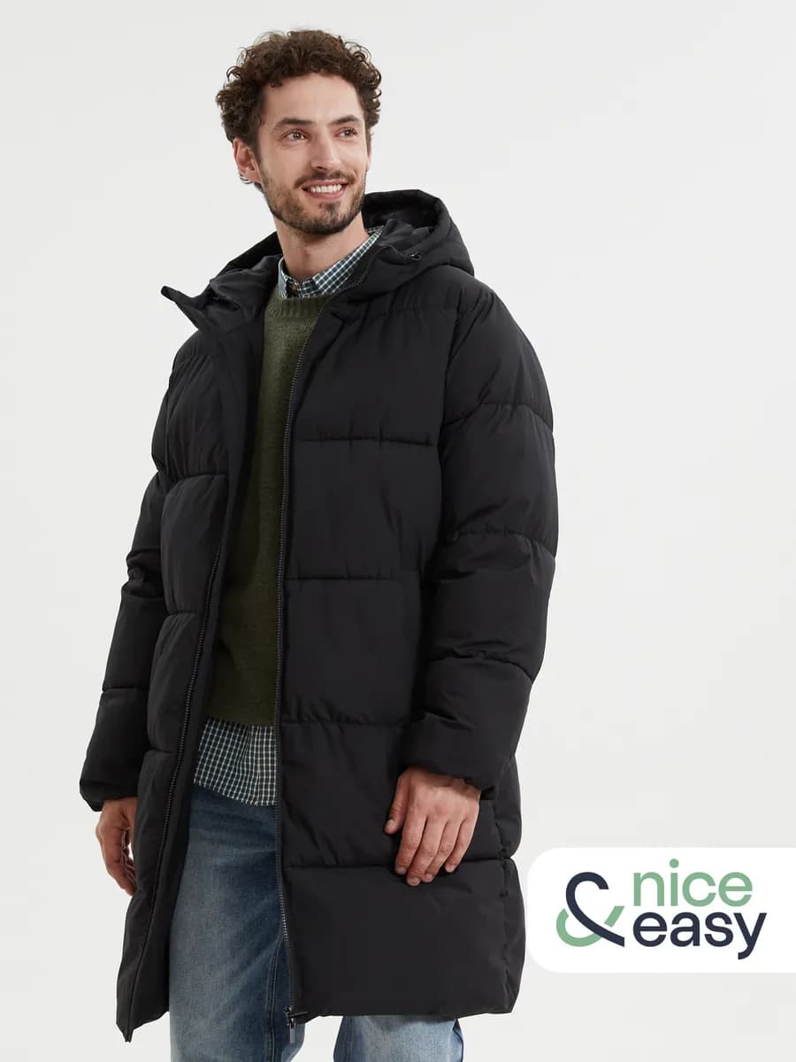 Тёплая мужская куртка-пальто с капюшоном