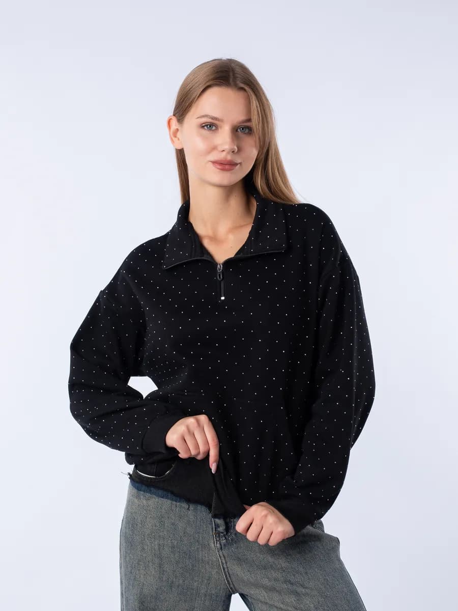 Толстовка флисовая со стразами теплая без капюшона - фото 1