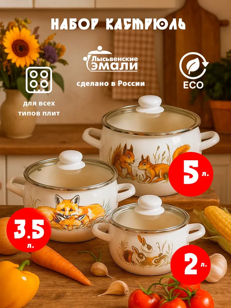 Набор эмалированных кастрюль для кухни