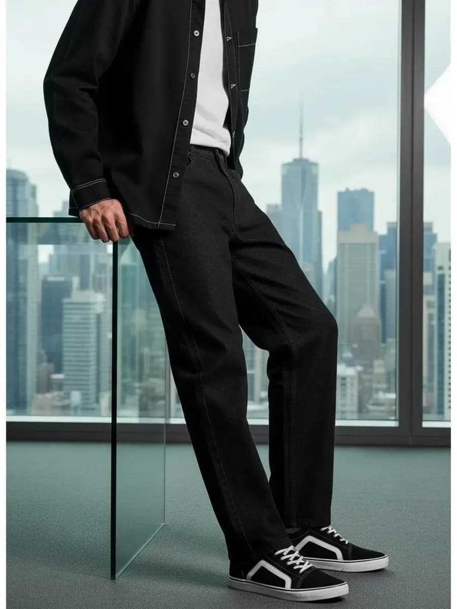 Прямые джинсы с вареным эффектом