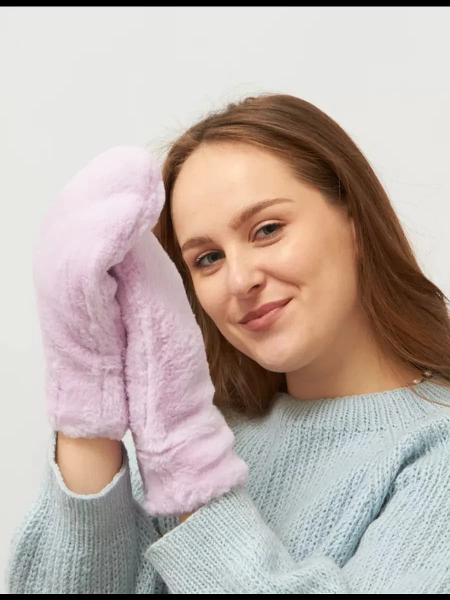 Варежки женские зимние рукавицы перчатки теплые мех пушистые