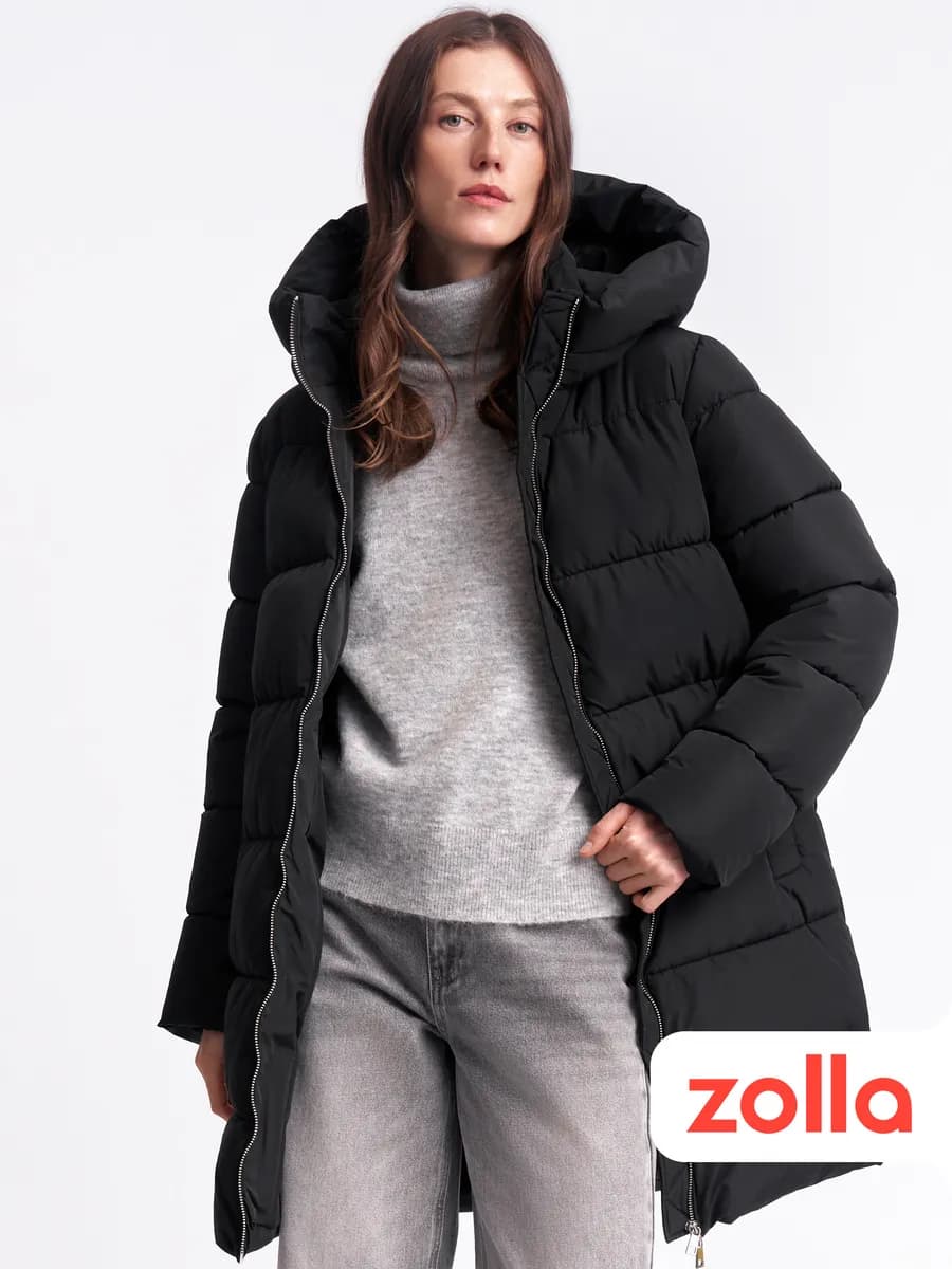 Тёплая куртка-пальто с капюшоном женская