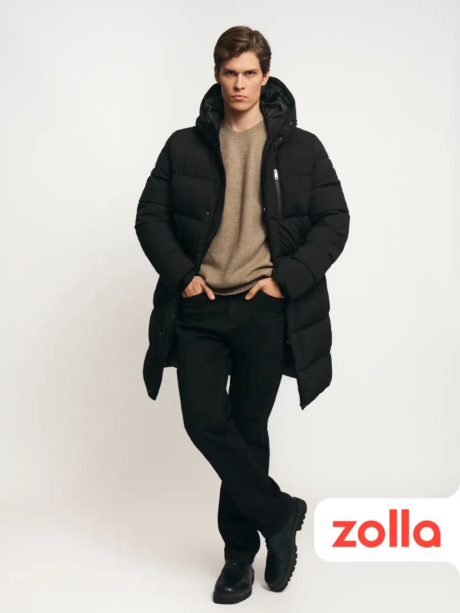 Длинная мужская куртка с капюшоном зима