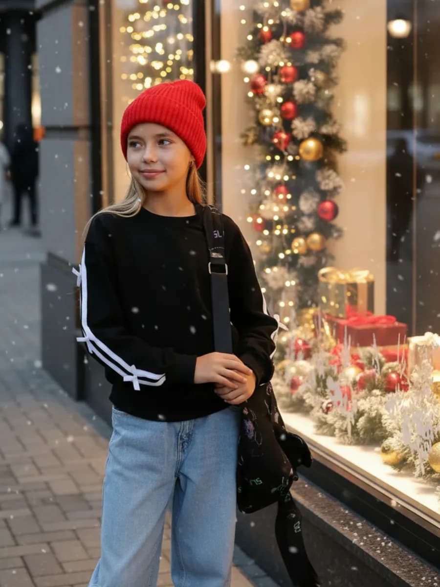 Свитшот нарядный новогодний джемпер школьный с бантиками