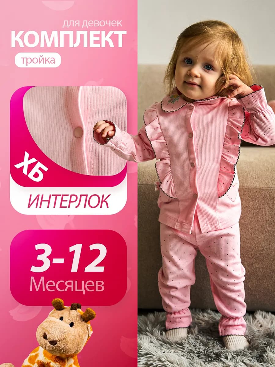 Комплект для новорожденных боди штаны кофта хлопок