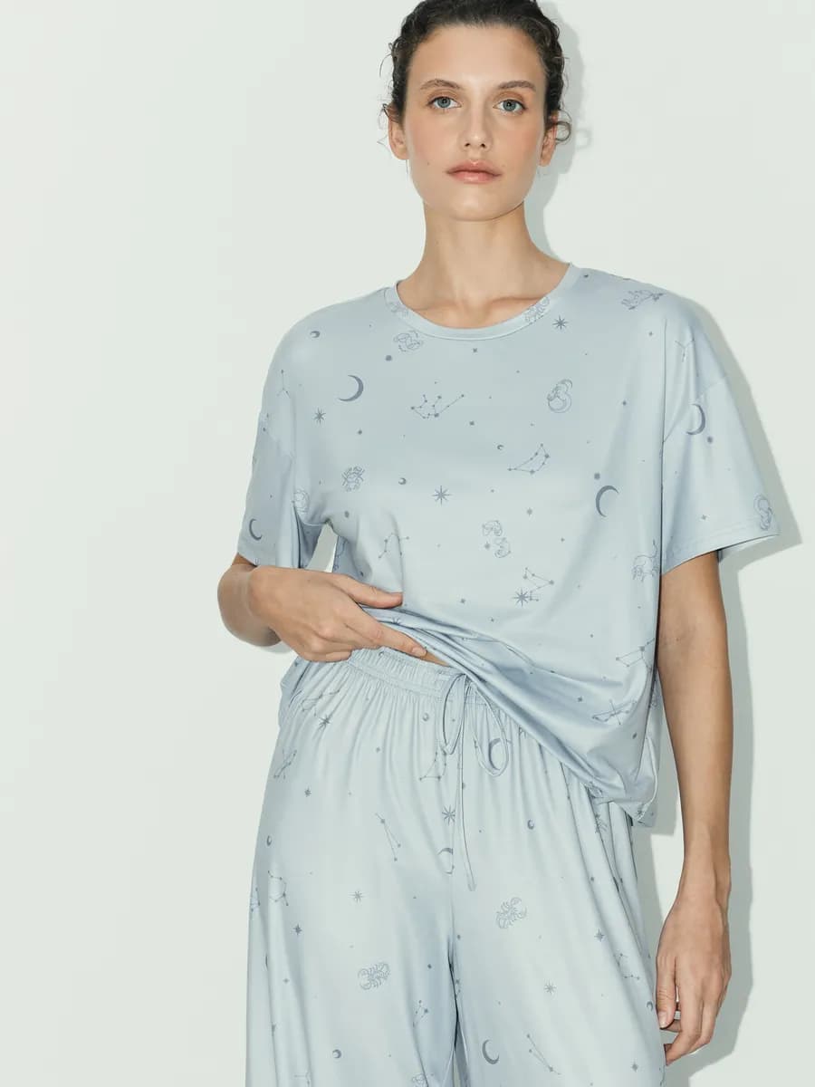 Футболка с принтом домашняя укороченная костюм