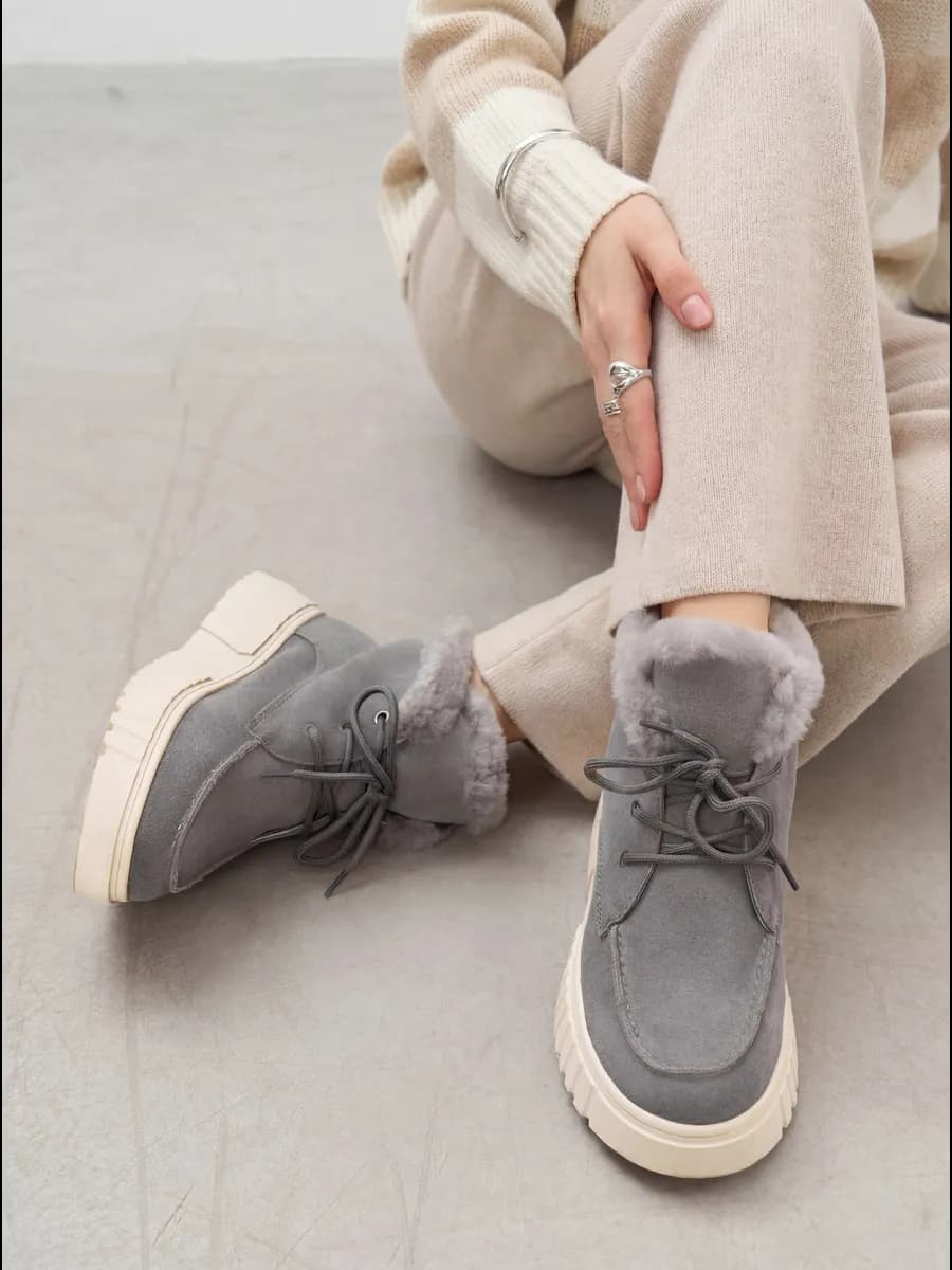 Ботинки угги зимние из натуральной замши и меха - фото 1