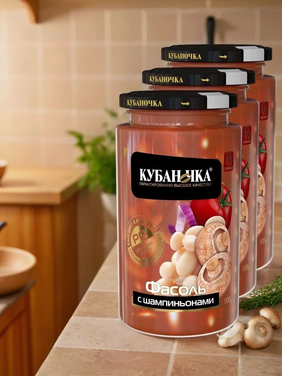 фасоль белая с шампиньонами 370 г. (Набор из 3шт)