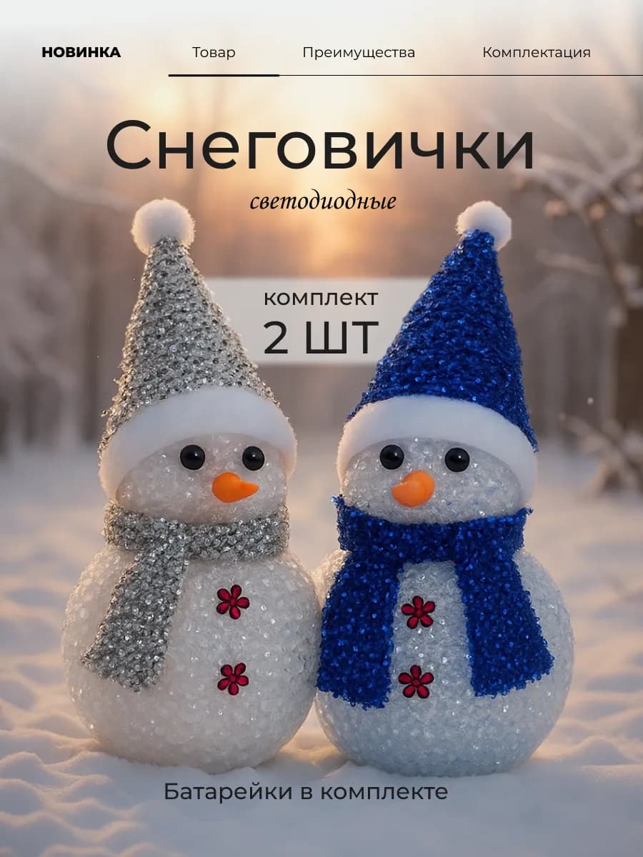Снеговики светодиодные новогоднее украшение