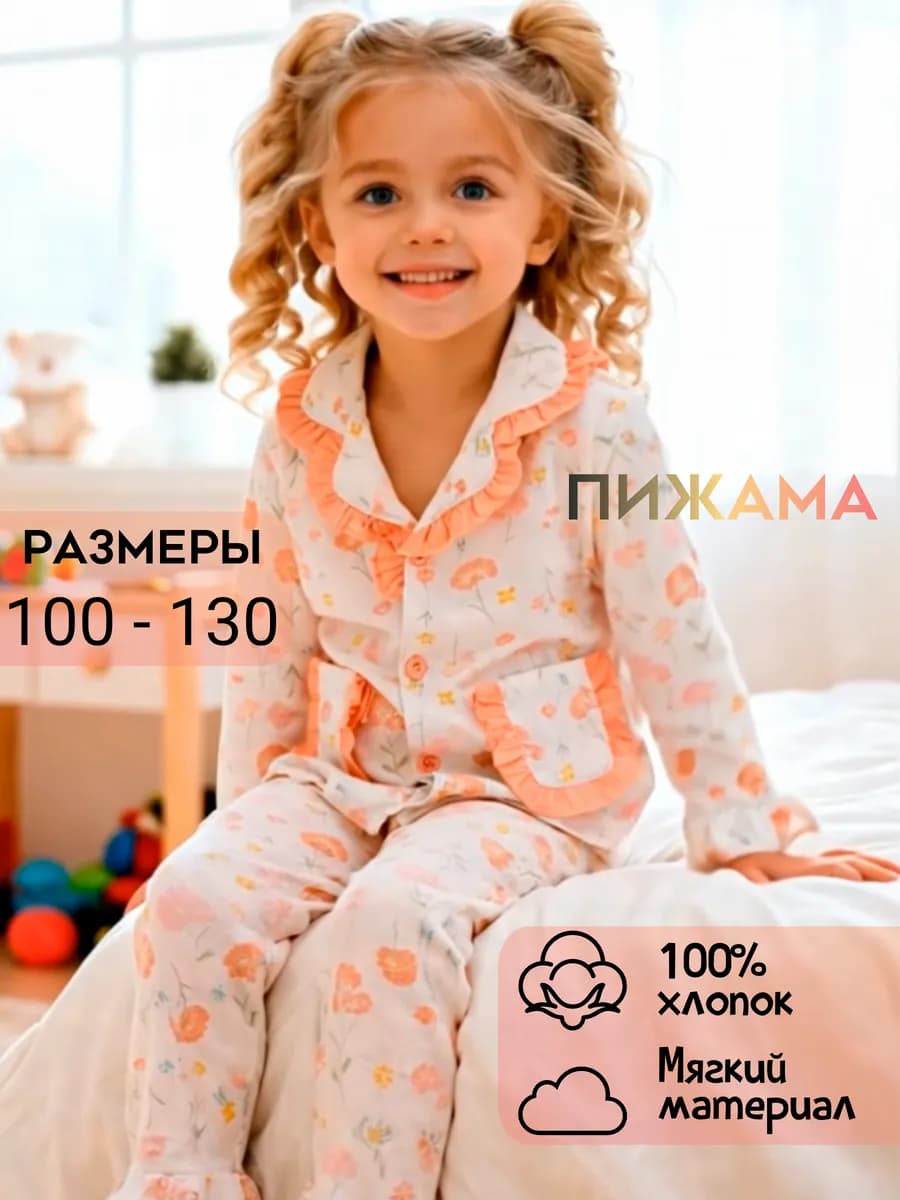 Пижама детская со штанами и рубашкой хлопок