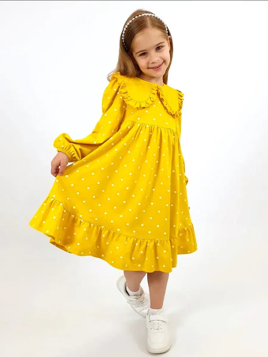 Платье детское с длинным рукавом и воротником в садик - фото 1