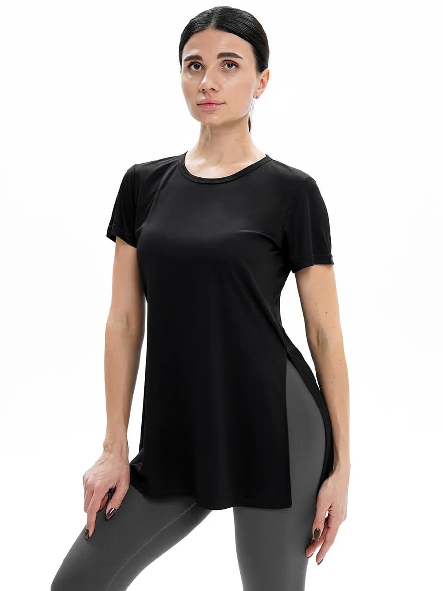 Футболка спортивная для фитнеса удлиненная с разрезами