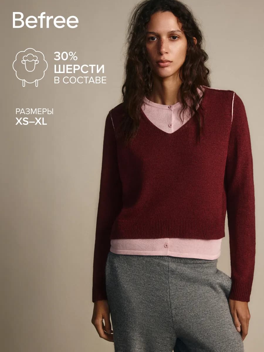 Джемпер вязаный двуслойный с шерстью