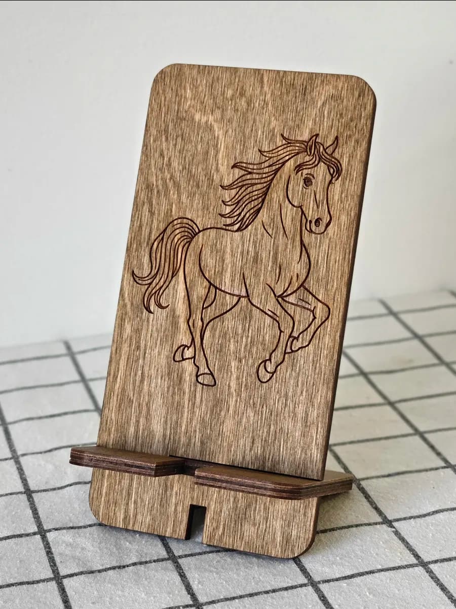 Деревянная подставка для телефона "Лошадь" символ года 2026 - фото 1