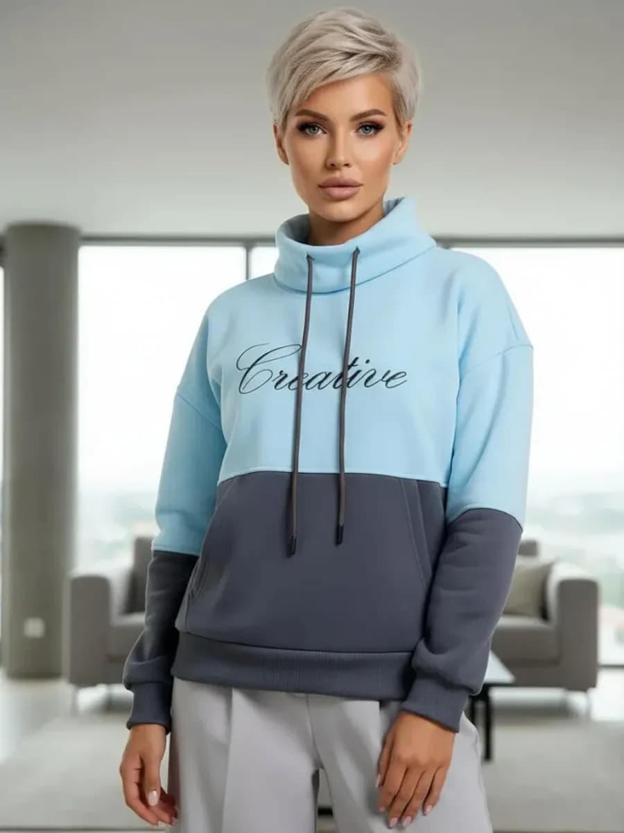 Худи с воротником стойкой флисовый теплый