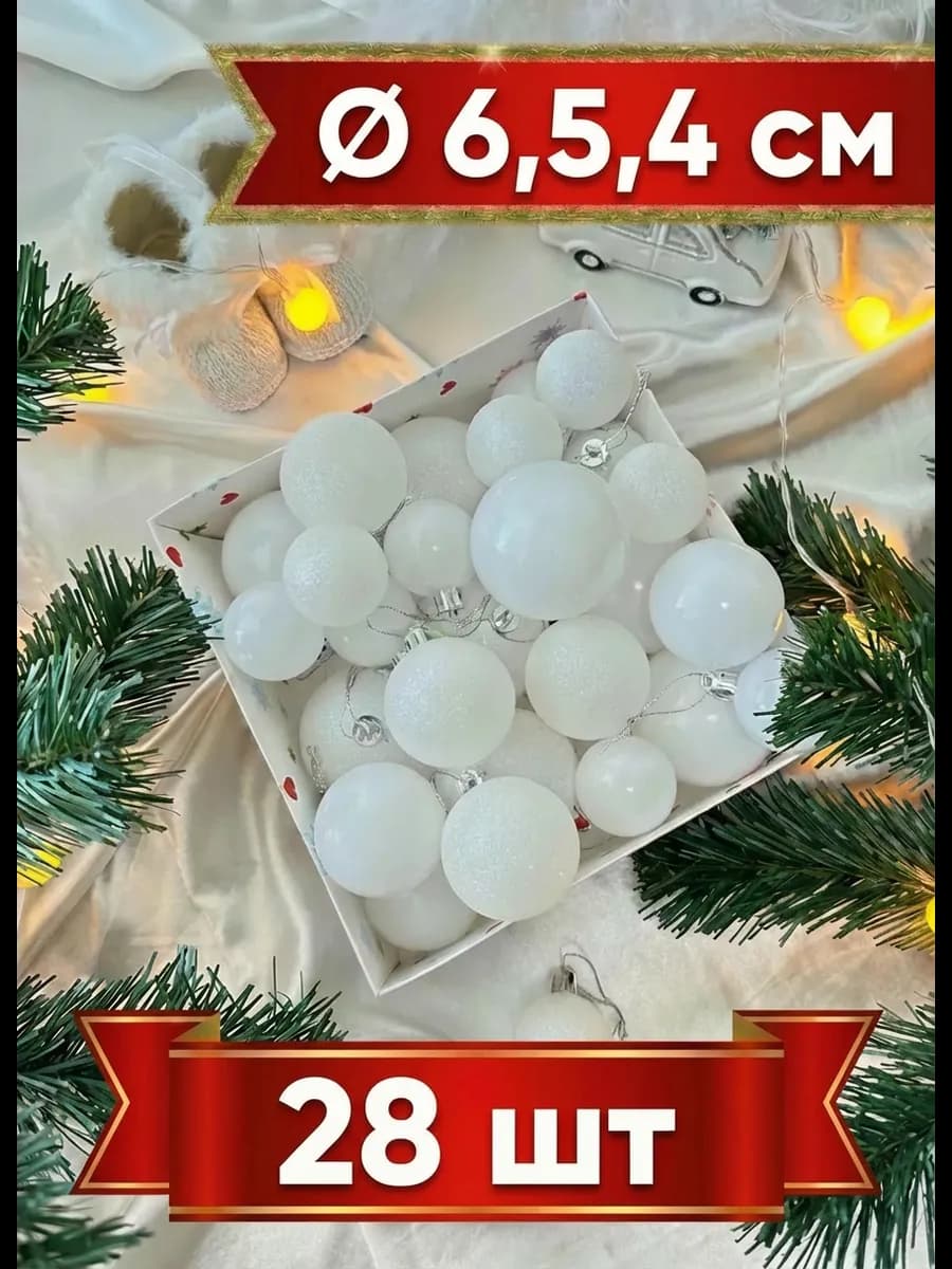 Набор новогодних елочных украшений шары -28 шт 4,5,6 см