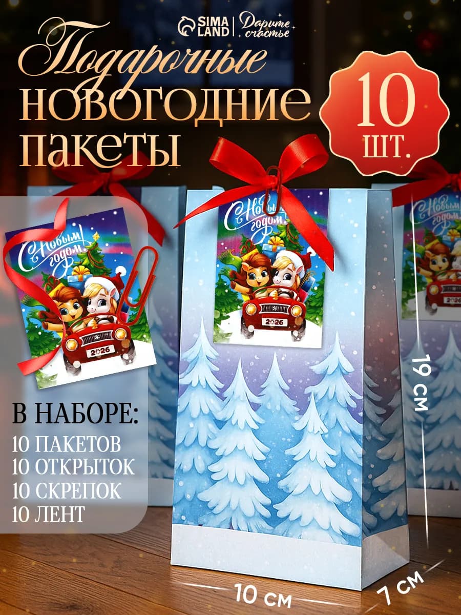 Новогодний набор подарочных пакетов с аксессуарами, 10 шт - фото 1