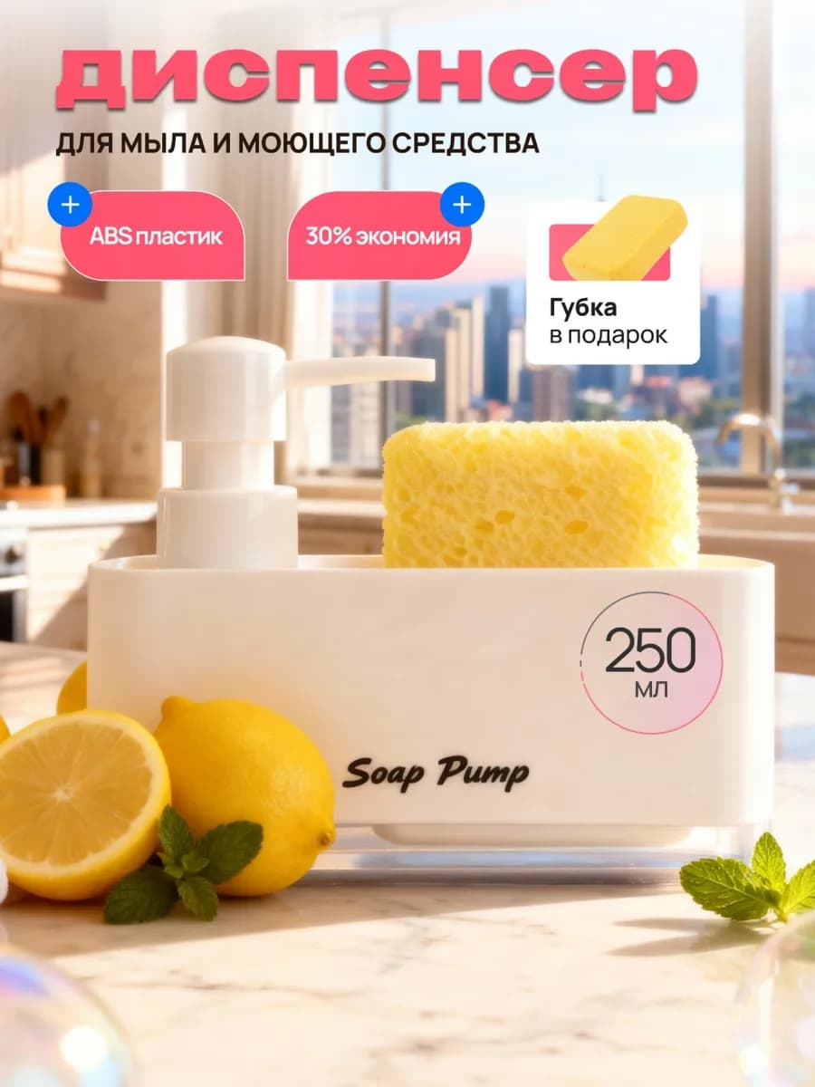 Диспенсер кухонный для моющего средства с губкой