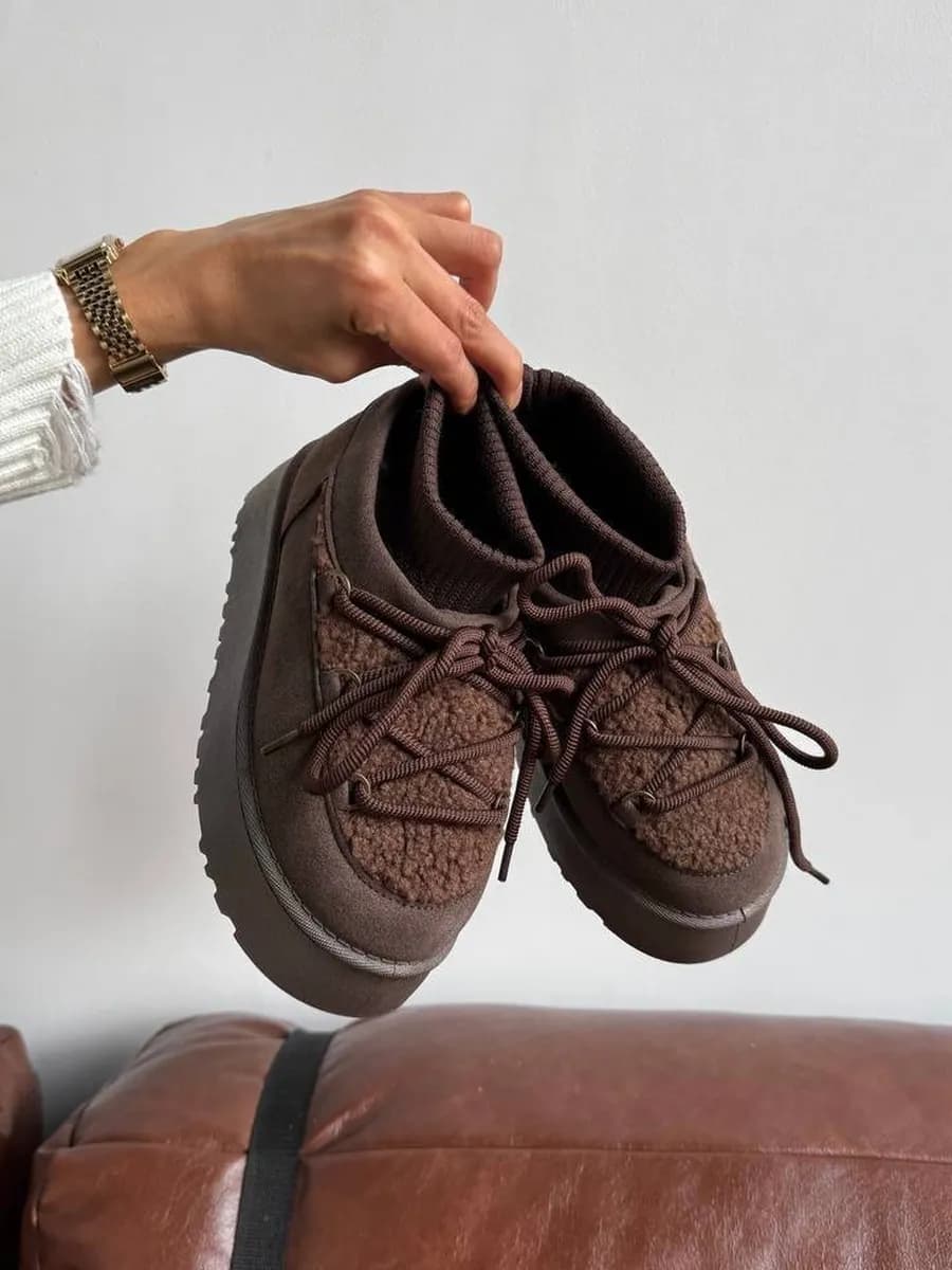 Зимние женские короткие угги на платформе луноходы