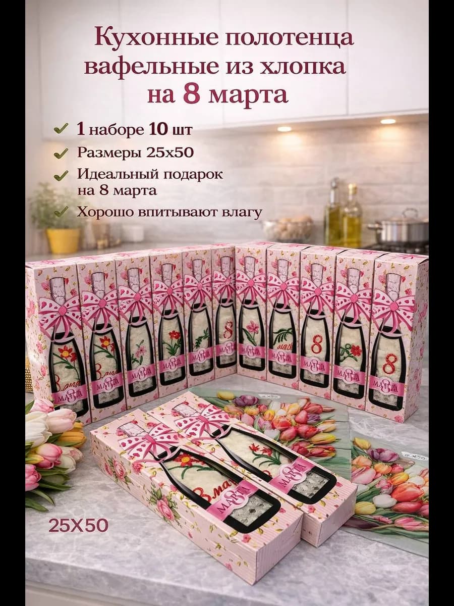 Кухонный полотенца на 8 марта