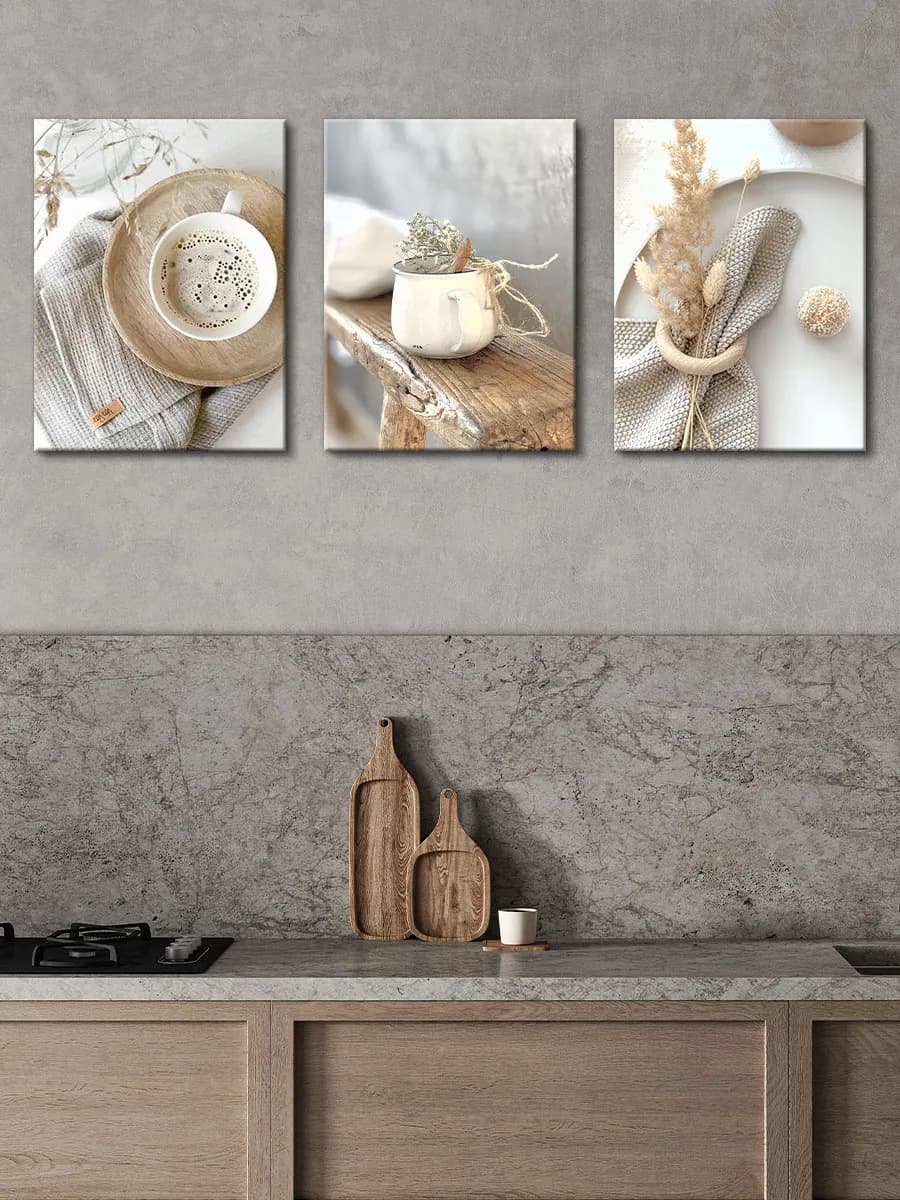 90х40 см Набор из 3х картин Завтрак на кухне