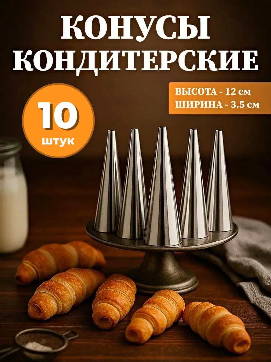 Форма для трубочек конус кондитерские металлические 10 шт