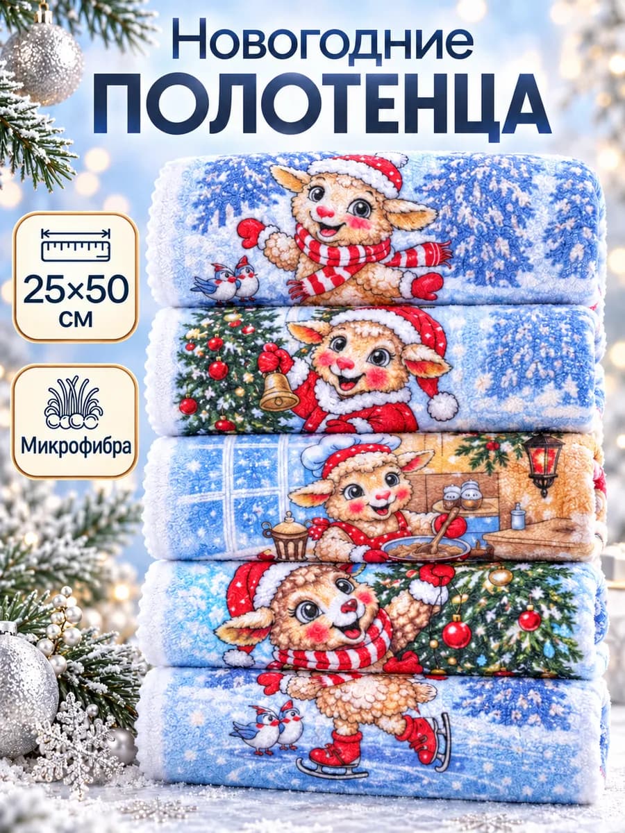 Полотенца кухонные новогодние набор 5 шт символ года 2027