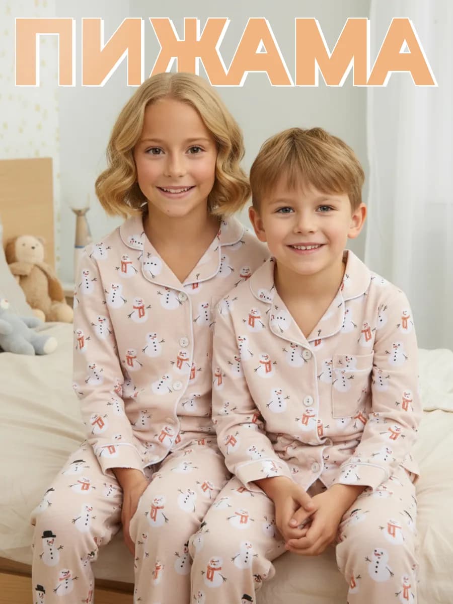 Новогодняя пижама детская со штанами и рубашкой