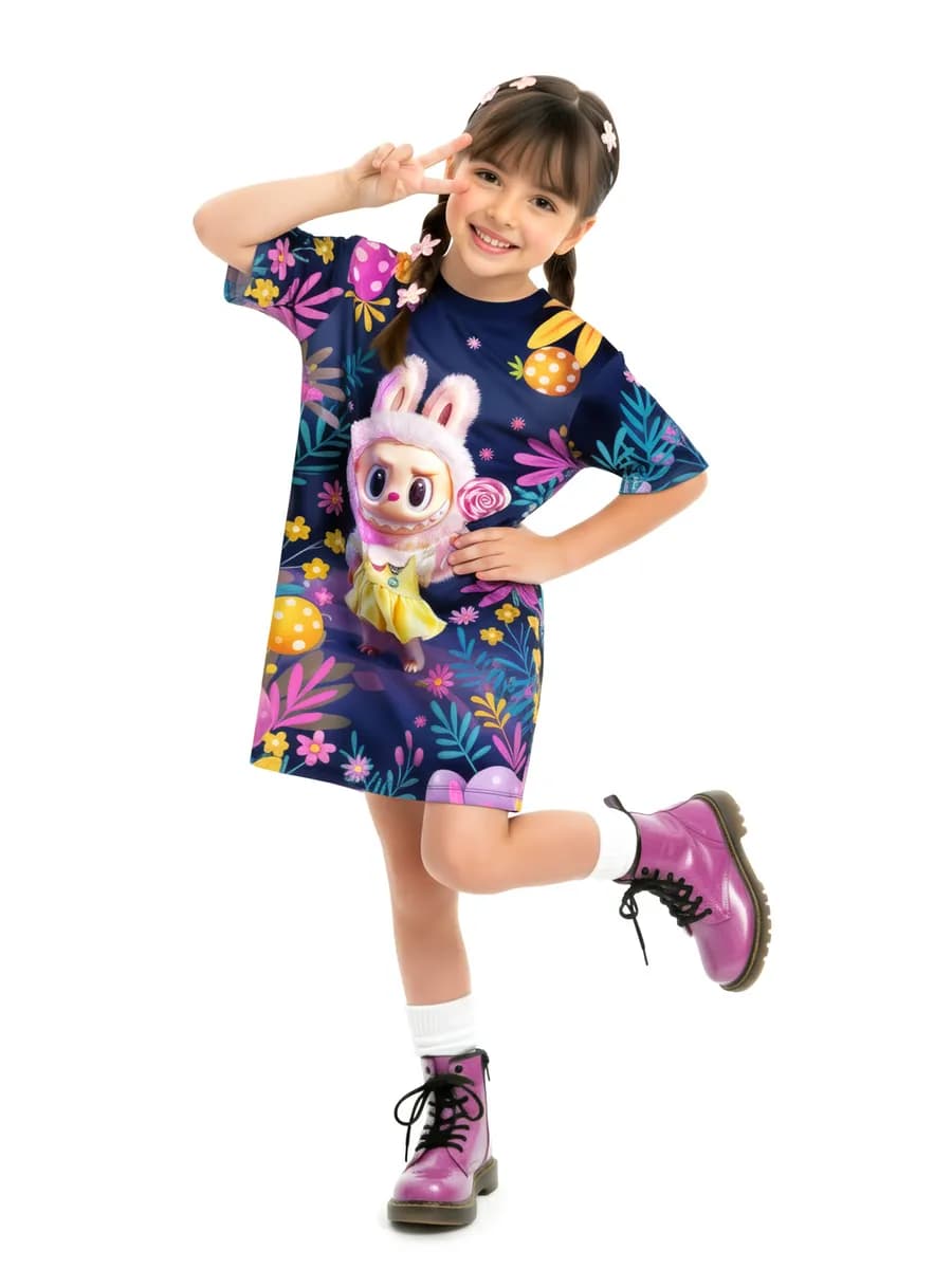 Платье футболка оверсайз с Лабубу