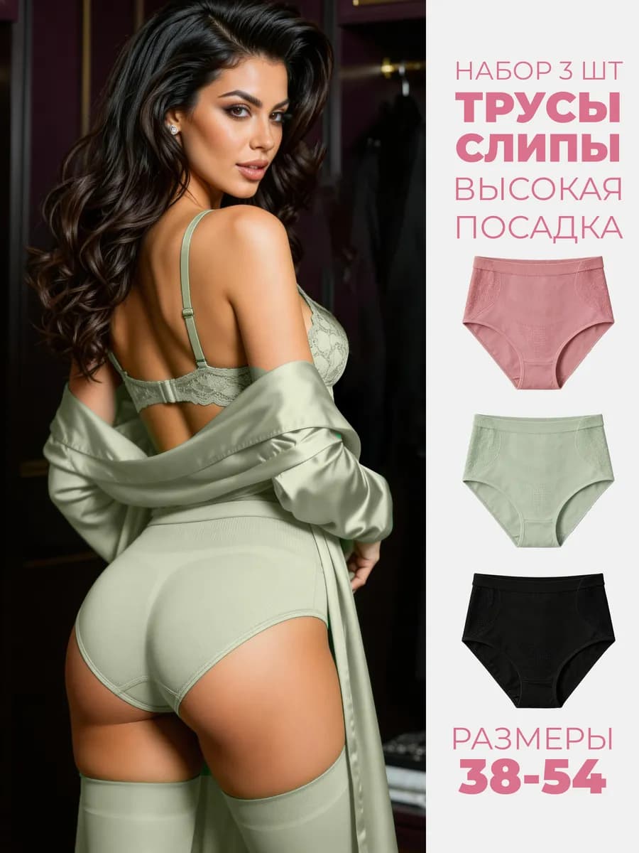Трусы бесшовные с высокой посадкой слипы 3 шт