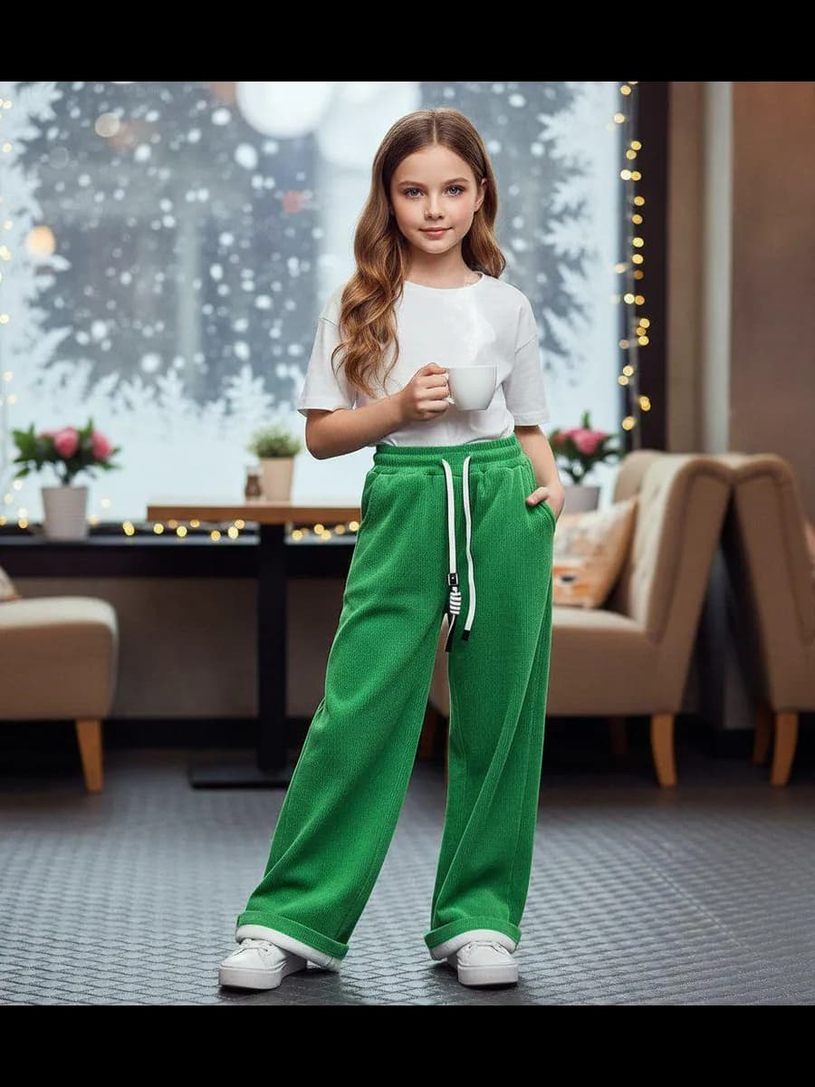 Зимние брюки палаццо в рубчик, для девочек