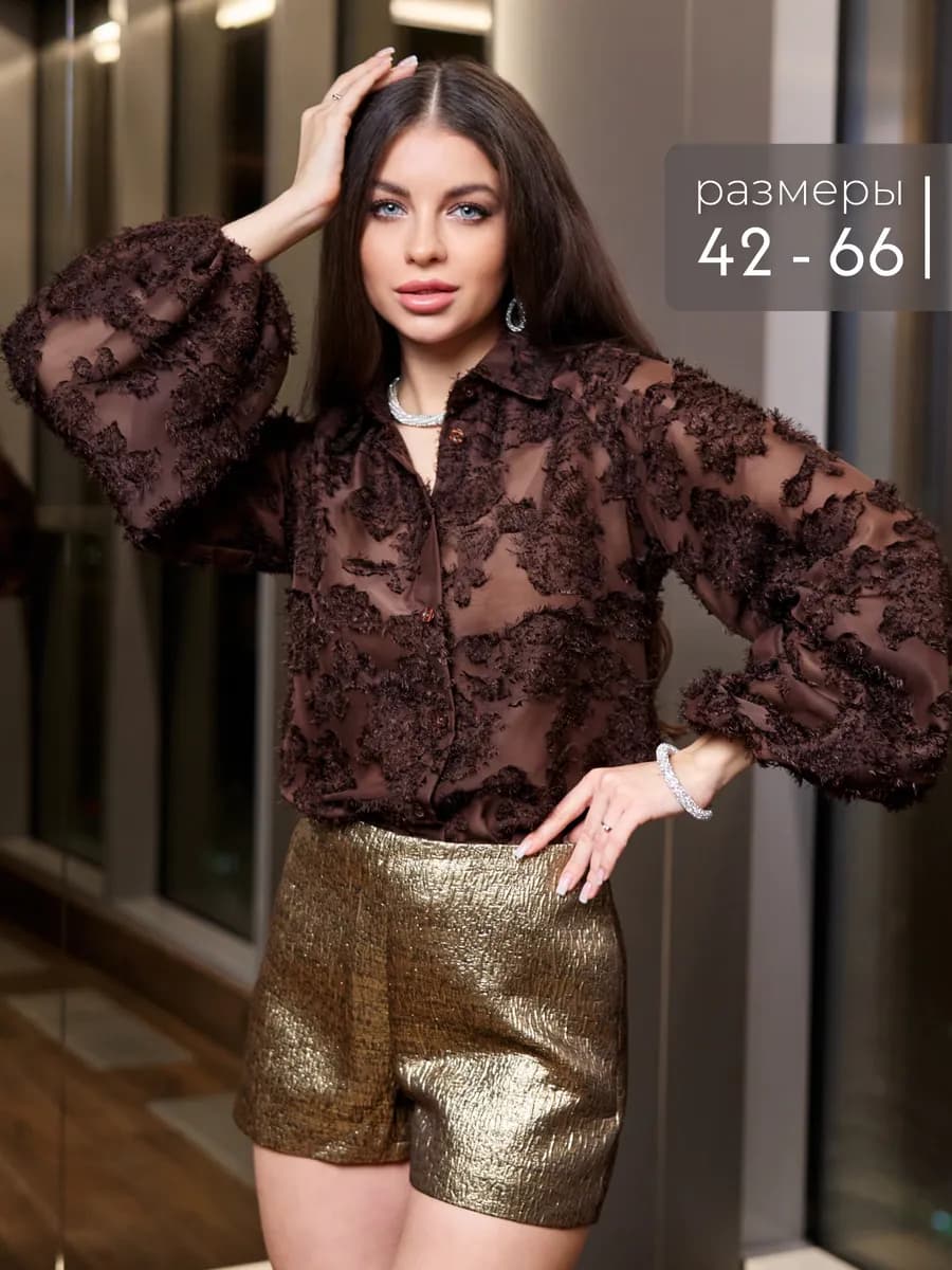 Нарядная блузка с рукавами фонариками полупрозрачная