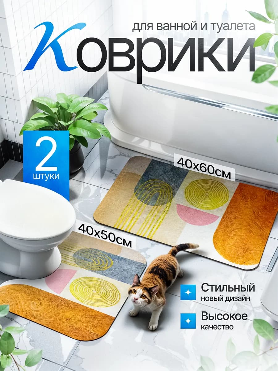 Коврик для ванной и туалета 2шт