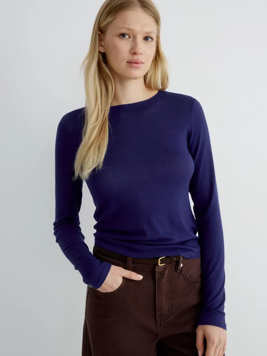 Лонгслив из смесового лиоцелла и шерсти