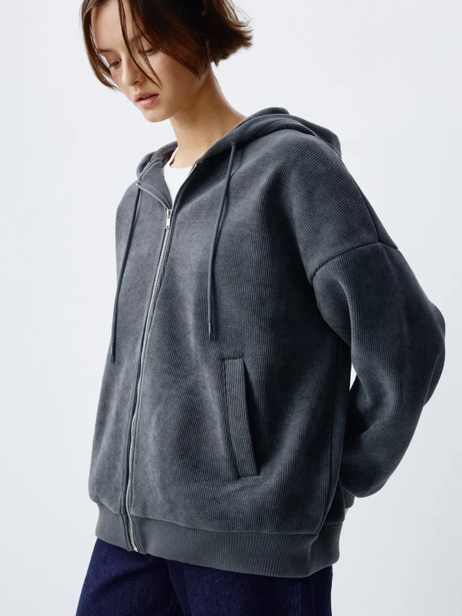 Женское вельветовое худи оверсайз на молнии