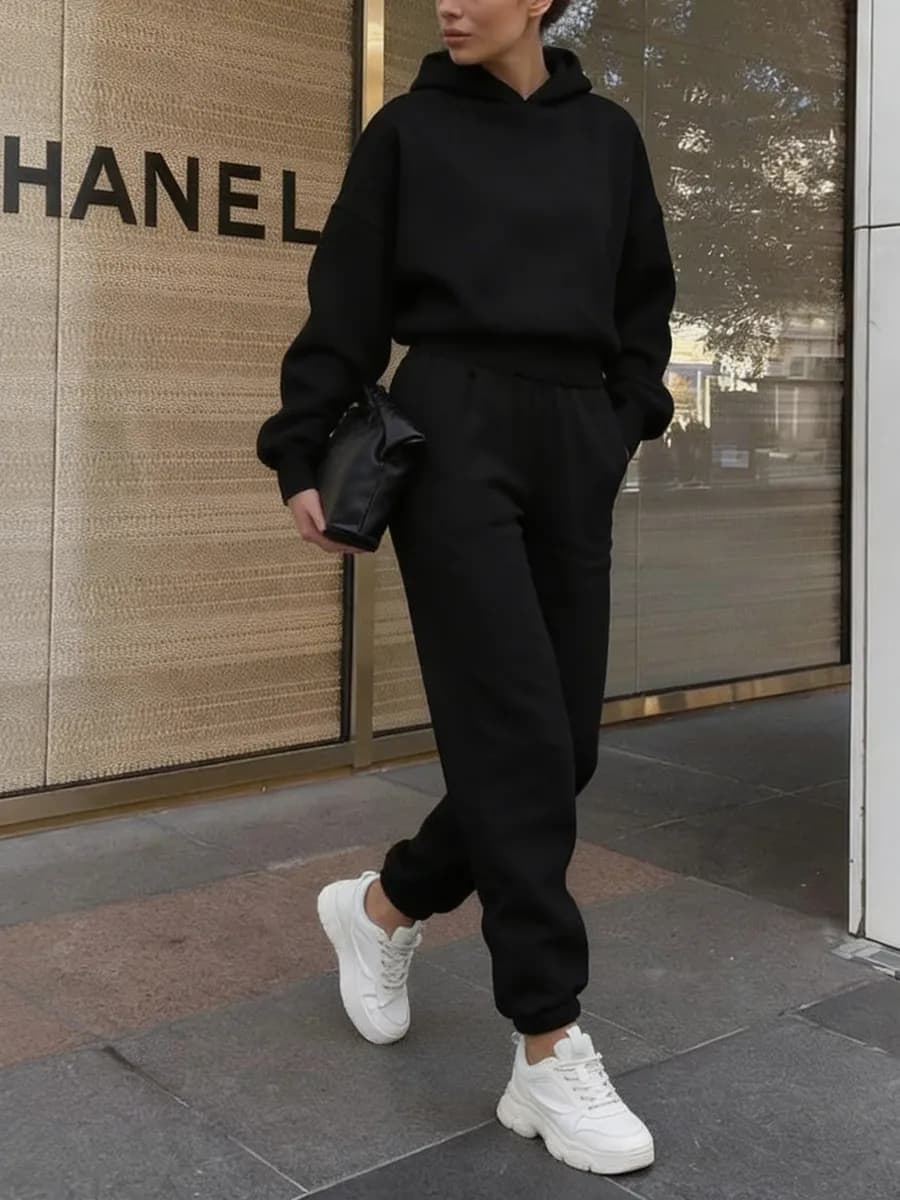 Спортивный костюм теплый с начесом оверсайз с капюшоном