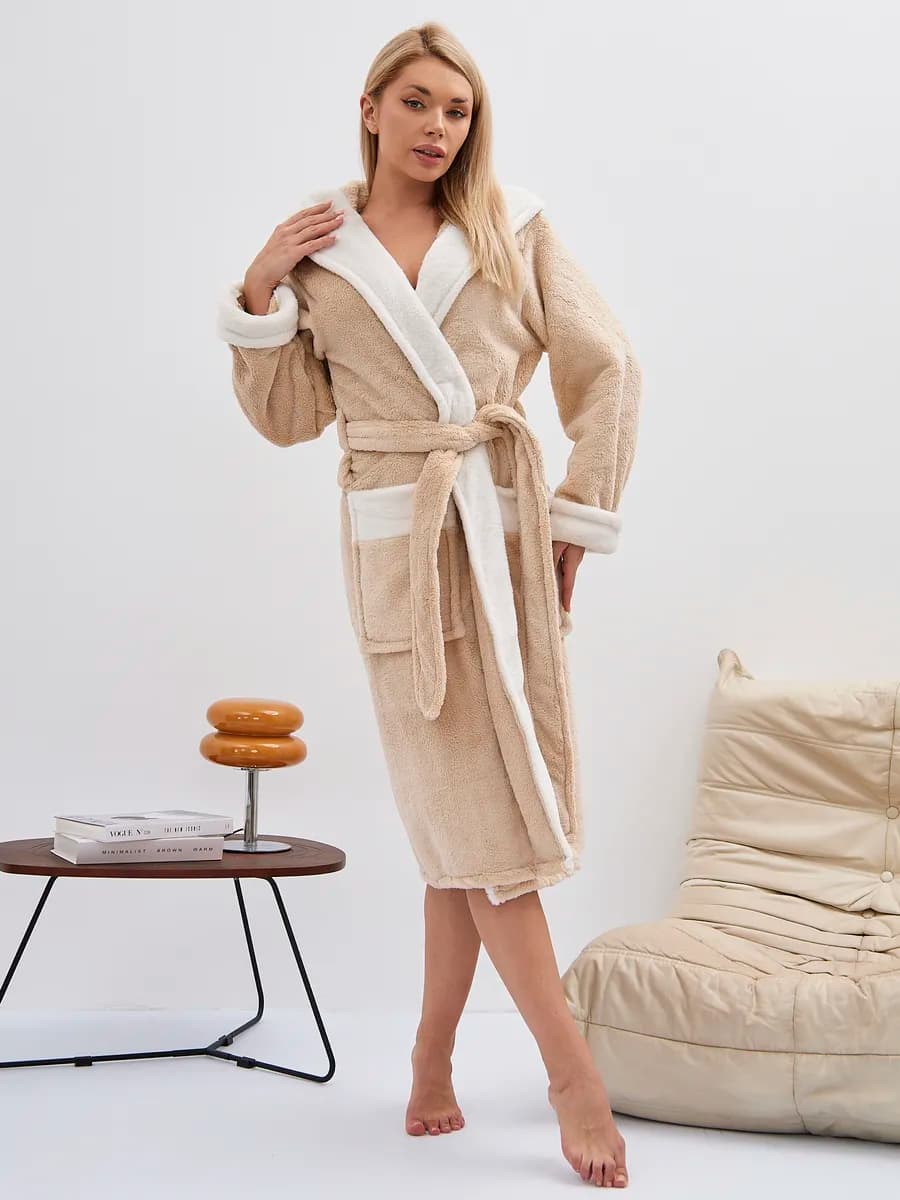 Халат махровый теплый домашний с капюшоном