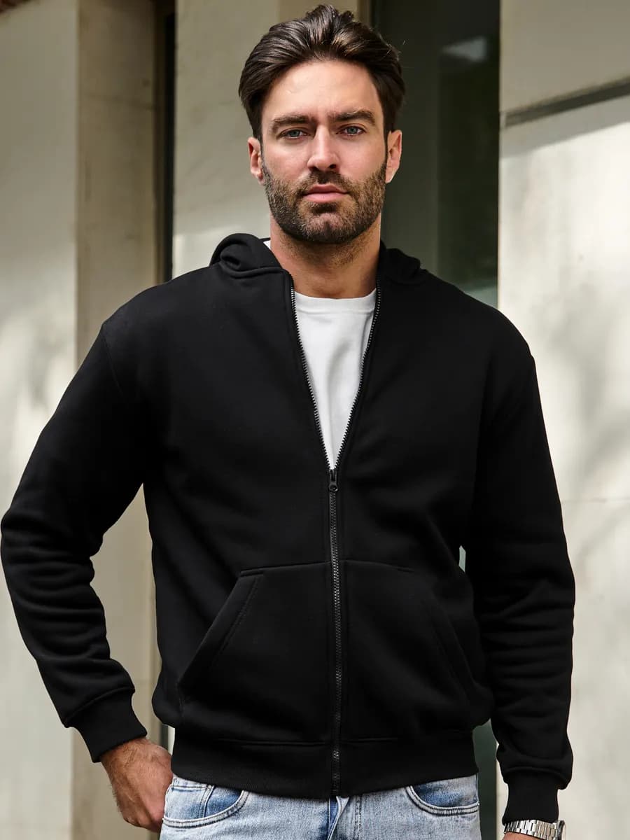 Зип худи с капюшоном и начесом барашек на молнии