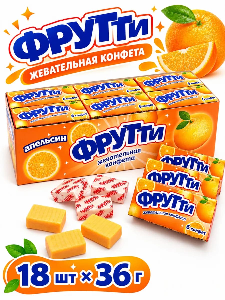 Жевательная конфета Фрутти с ароматом Апельсина 18шт