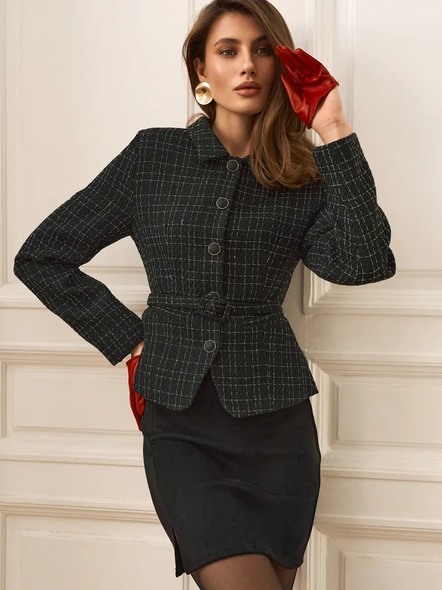 Твидовый пиджак приталенный жакет