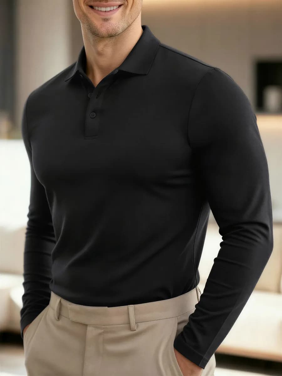 Рубашка поло приталенная с длинным рукавом