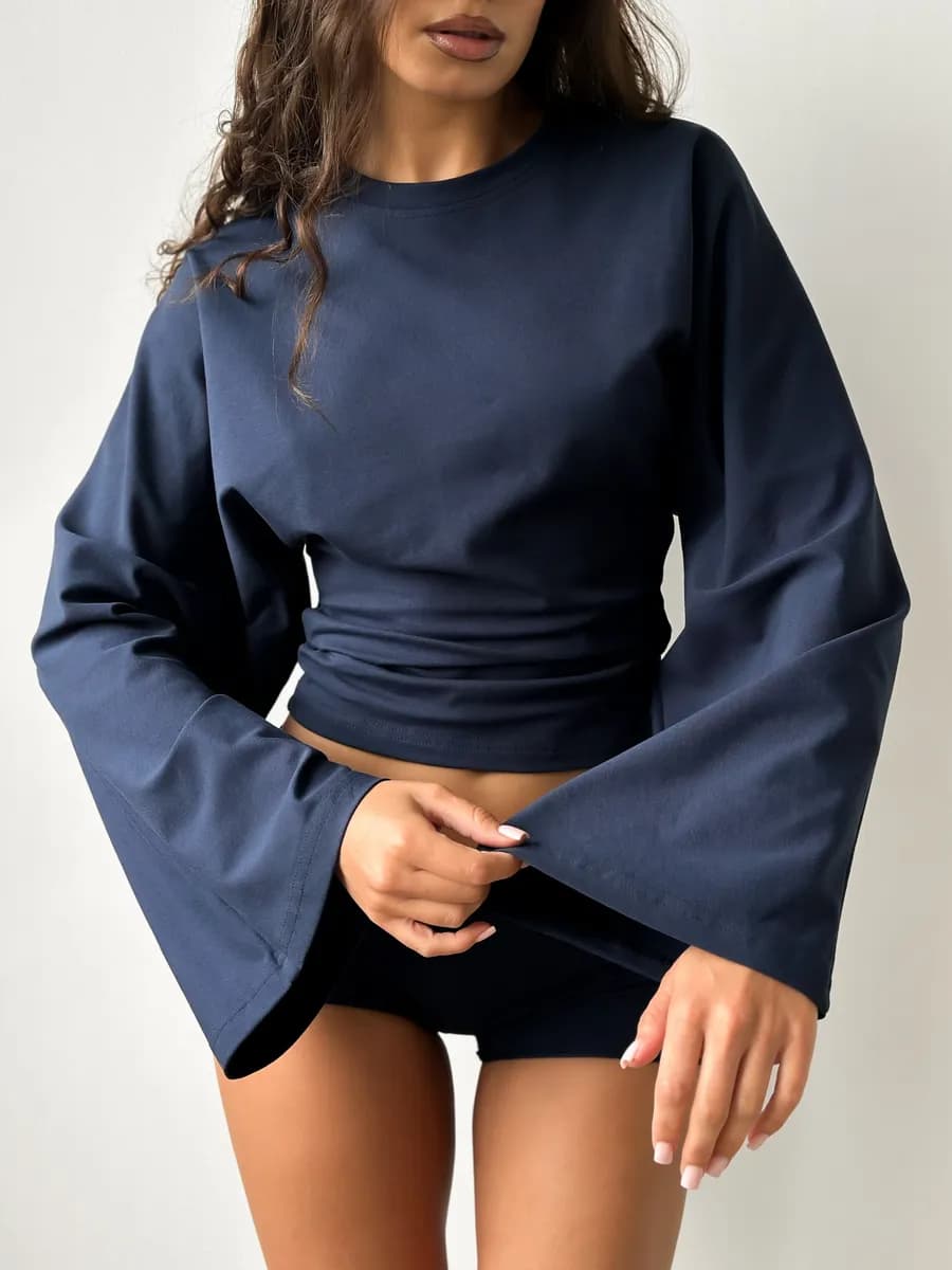 Лонгслив облегающий с широкими рукавами летучая мышь