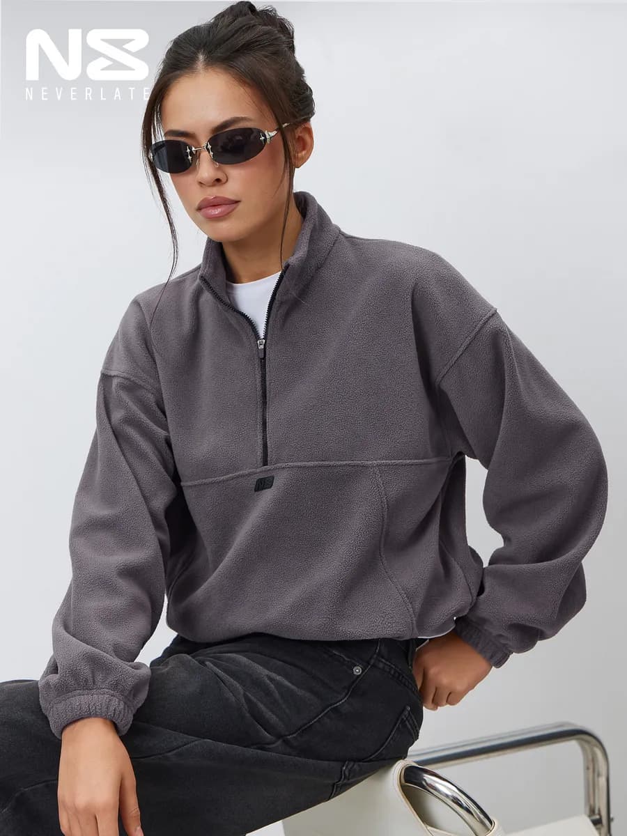 Свитшот оверсайз на молнии флисовый теплый