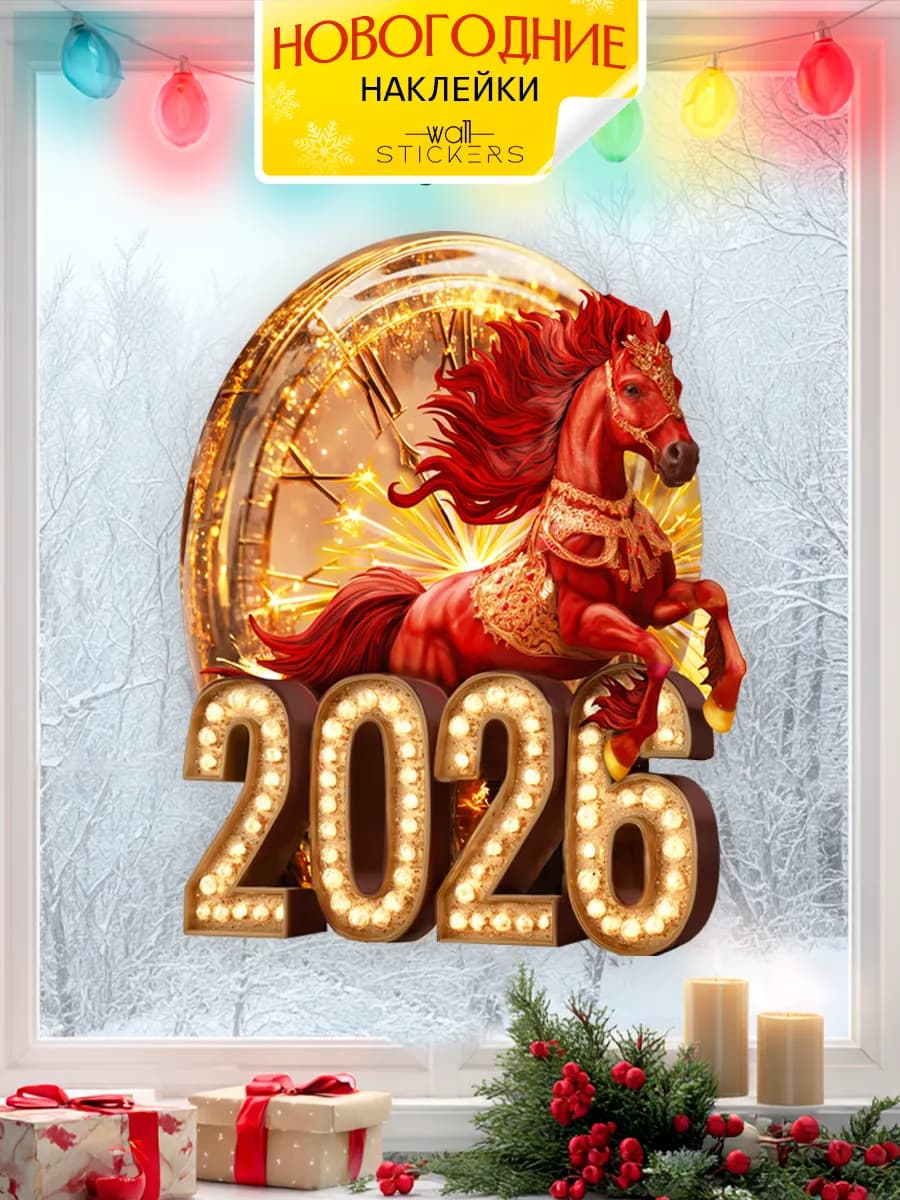 Новогодние наклейки на окна и стену